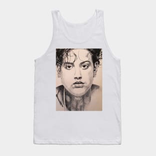 Girl with Curls - Black and White Ink Drawing Tank Top